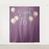Sweet 16 Moderne Silver Typografy Lila Backdrops Wandteppich (Vorderseite)