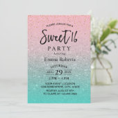 Sweet 16 Moderner Aquamarin Pink Silver Glitzer Ge Einladung (Stehend Vorderseite)