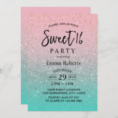 Sweet 16 Moderner Aquamarin Pink Silver Glitzer Ge Einladung (Vorne/Hinten)