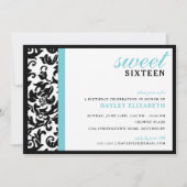 Sweet 16 Moderner Damast mit Border, Blue Einladung (Vorderseite)