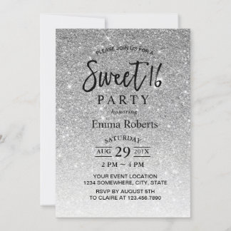 Sweet 16 Moderner Silberner Glitzer Geburtstag Einladung