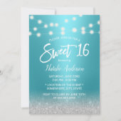 Sweet 16 Moderner Türkis & Silver Glitzer Einladung (Vorderseite)