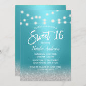 Sweet 16 Moderner Türkis & Silver Glitzer Einladung (Vorne/Hinten)