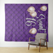 Sweet 16 Modernes Silver Script Luxury Lila Tufted Wandteppich (Beispiel (Horizontal))