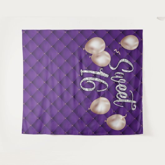 Sweet 16 Modernes Silver Script Luxury Lila Tufted Wandteppich (Vorderseite (Horizontal))