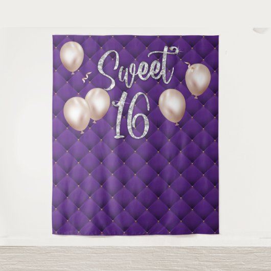 Sweet 16 Modernes Silver Script Luxury Lila Tufted Wandteppich (Vorderseite)