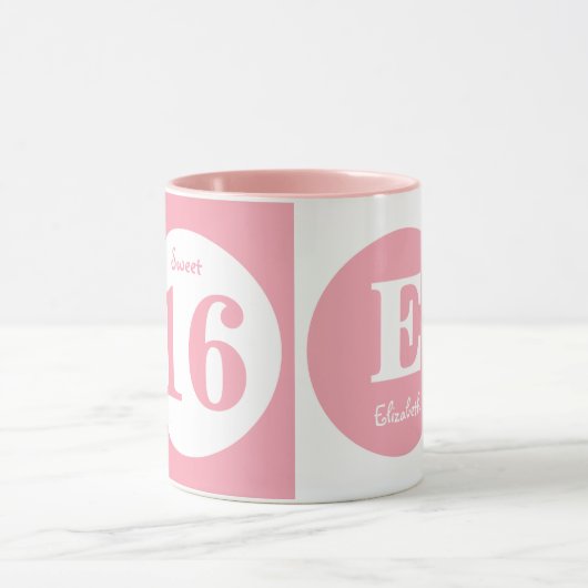 Sweet 16 monogramm name Rosa und Weiß Tasse (Zentrum)