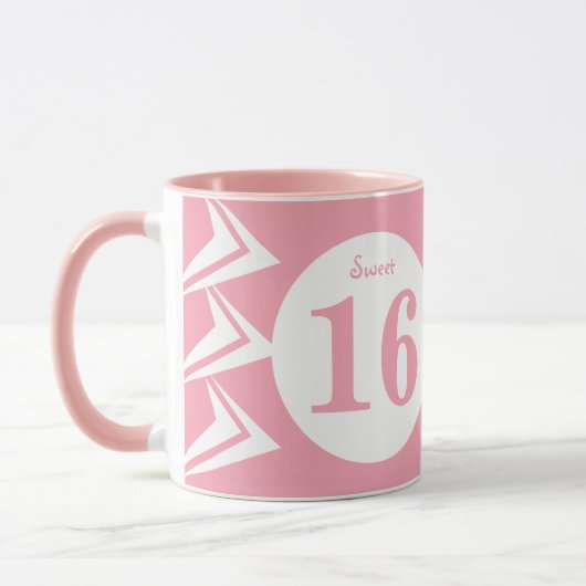 Sweet 16 monogramm name Rosa und Weiß Tasse (Links)