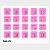 Sweet 16 Name Age Black & Hot Pink Glitzer Sparkle Quadratischer Aufkleber (Blatt)