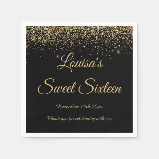Sweet 16 Napkin Black & Gold Party Dekorationen Serviette (Vorderseite)