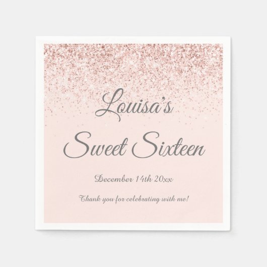 Sweet 16 Napkin Blush Pink & Rose Gold Party Dekor Serviette (Vorderseite)