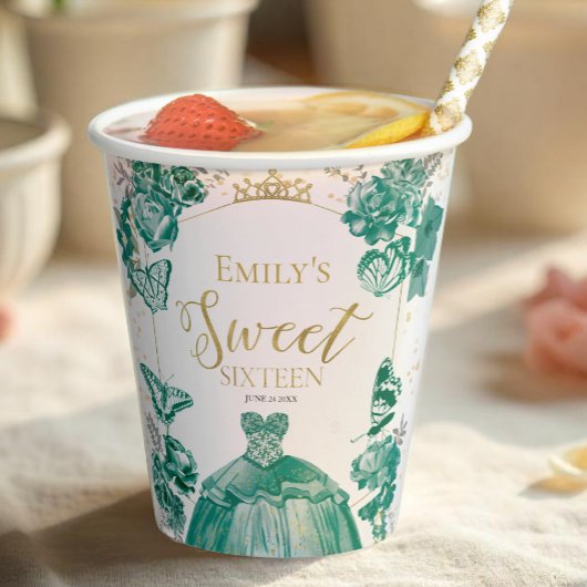 Sweet 16 Napkins Butterfly Emerald Green Dress Pappbecher