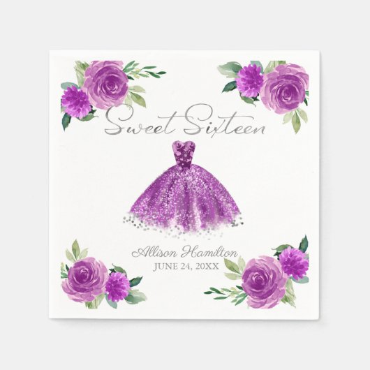 Sweet 16 Napkins Silver Lila Gown Floral Serviette (Vorderseite)