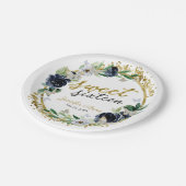 Sweet 16 Navy Blue Floral Butterfly Pappteller (Schrägansicht)