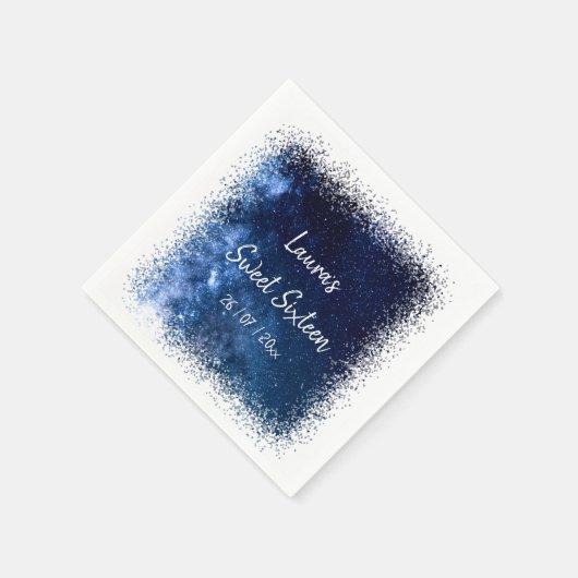 Sweet 16 Navy Blue Stars Party Napkin Serviette (Ecke)