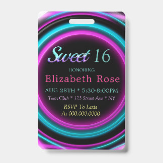 Sweet 16 Neon Birthday Party Ausweis