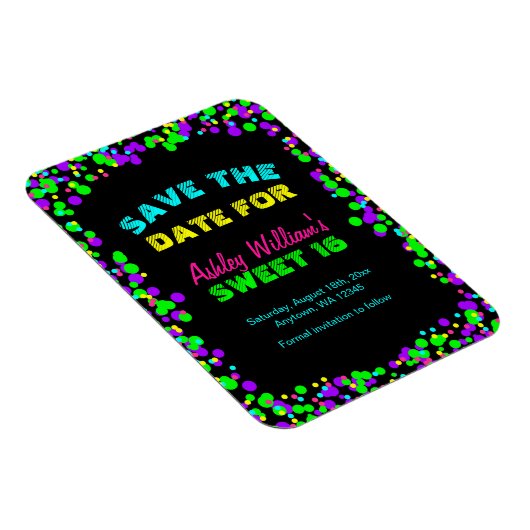 Sweet 16 Neon Glow Confetti Save the Date Magnet (Rechte Seite)