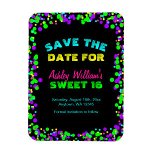 Sweet 16 Neon Glow Confetti Save the Date Magnet
