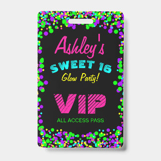 Sweet 16 Neon Glow Geburtstag Einladung VIP Pass Ausweis