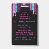 Sweet 16 Neon Glow Geburtstagsparty Ausweis (Rückseite)