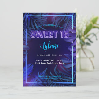 Sweet 16 Neon Glow Geburtstagsparty Einladung