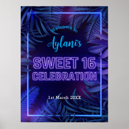 Sweet 16 Neon Glow Geburtstagsparty Willkommen Poster