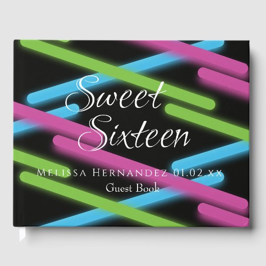 Sweet 16 Neon Glow in der dunklen Lasergeometrie Gästebuch (Vorderseite)