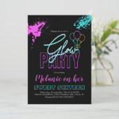Sweet 16 Neon glühen in den dunkelfarbenen, farbig Einladung (Stehend Vorderseite)