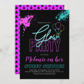 Sweet 16 Neon glühen in den dunkelfarbenen, farbig Einladung (Vorne/Hinten)