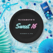 Sweet 16 Neon Lights Black Birthday Party Pappteller (Party)