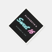 Sweet 16 Neon Lights Black Birthday Party Serviette (Ecke)