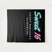 Sweet 16 Neon Lights Black Birthday Party Tapestry Wandteppich (Vorderseite (Horizontal))