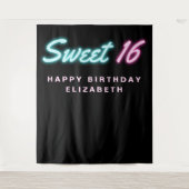 Sweet 16 Neon Lights Black Birthday Party Tapestry Wandteppich (Vorderseite)