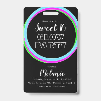 Sweet 16 Neon Party Glow Birthday Pass ID Ausweis