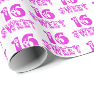 Sweet 16 Niedlich florale Hot Pink Typografie Geschenkpapier