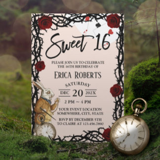 Sweet 16 Niedliche Alice im Wunderland Mädchen Geb Einladung
