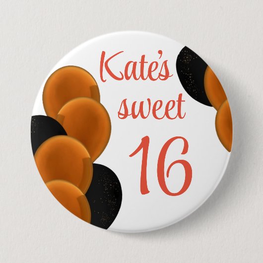 Sweet 16 Orange Black Simple Button (Vorderseite)