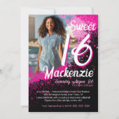 Sweet 16 Paint Spritzer Foto Geburtstag Einladung (Vorderseite)