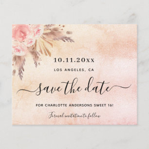 Sweet 16 Pampas Rosé Budget Save the Date Flyer