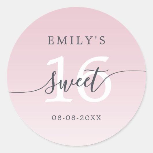 Sweet 16 Parfait Pink Ombre Individuelle Name Datu Runder Aufkleber (Vorderseite)