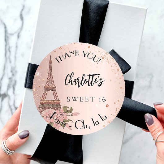 Sweet 16 Paris Eiffel Turm Vielen Dank Runder Aufkleber