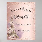 Sweet 16 Paris Eiffelturm Rose Gold Empfang Poster (Vorne)