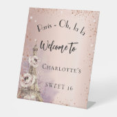 Sweet 16 Paris Eiffelturm Rose Gold Empfang Sockelschild (Vorderseite)