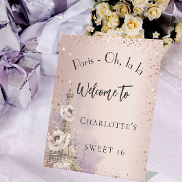 Sweet 16 Paris Eiffelturm Rose Gold Empfang Sockelschild