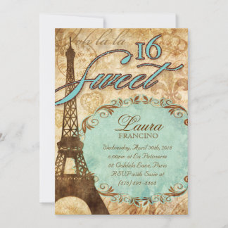 Sweet 16 Paris Invite Eiffel Tower Vintag Blue Br Einladung
