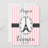 Sweet 16 Paris Passport Pink & Black Einladung (Vorderseite)