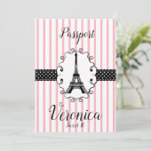 Sweet 16 Paris Passport Pink & Black Einladung (Stehend Vorderseite)