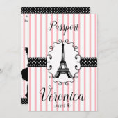 Sweet 16 Paris Passport Pink & Black Einladung (Vorne/Hinten)
