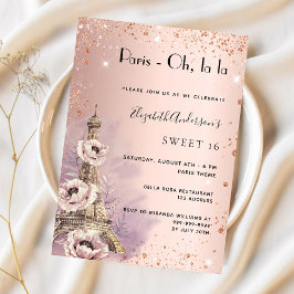Sweet 16 Paris Rose Gold Eiffelturm Einladung