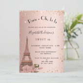Sweet 16 Paris Rose Gold Eiffelturm Luxus Einladung (Stehend Vorderseite)
